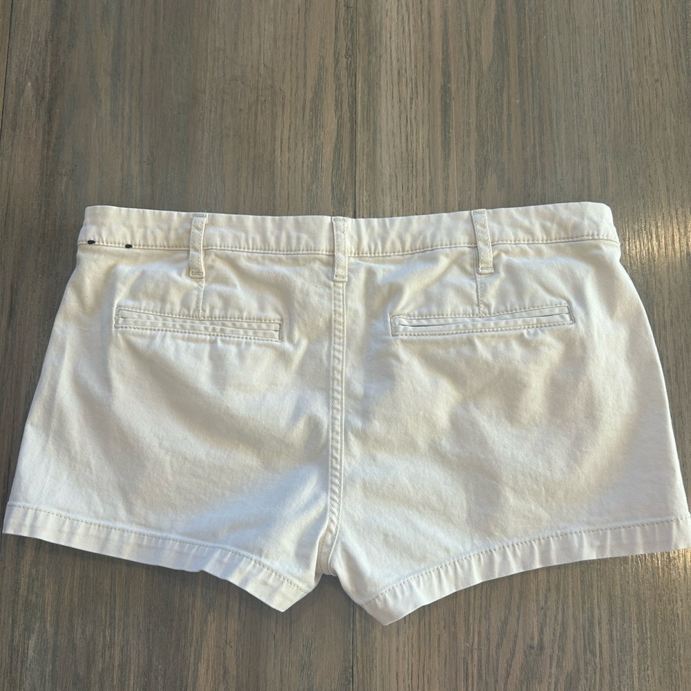 Express Vtg Y2K 90’s Low Rise Micro Mini Shorts Light Khaki 98% Cotton Size 4 - Picture 3 of 9